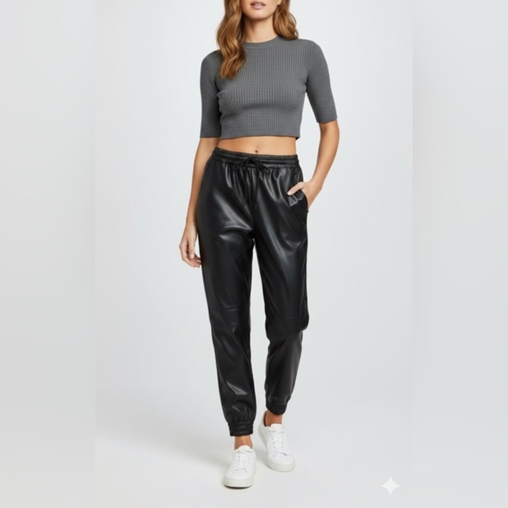 Zara Women’s Small Black Faux Leather Pull On Drawstring Jogger Dress Pant S